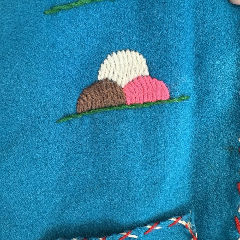Vintage Azteca Mexican Wool‎ Souvenir Jacket Turquoise Hand Embroidered Folk Art - Picture 7 of 16